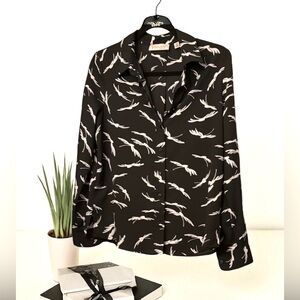 Philosophy Republic Clothing - Chic  Black & Cream Long Sleeve Button Down Shirt